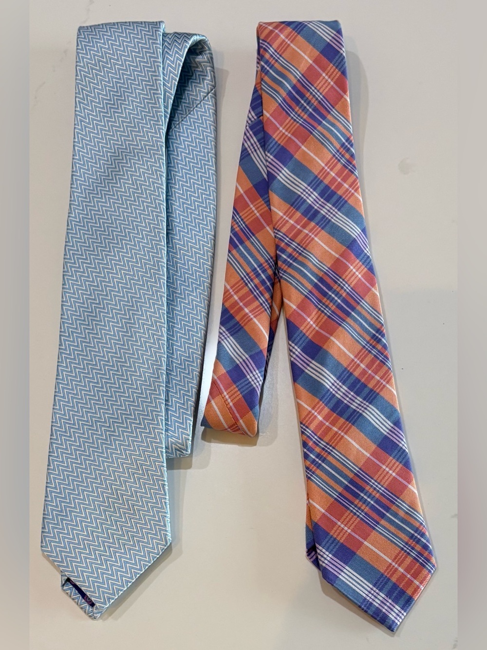 2 - TED BAKER LONDON PLAID & BLUE & WHITE PRINT DRESS TIES / TIE GREAT PRE-OWN